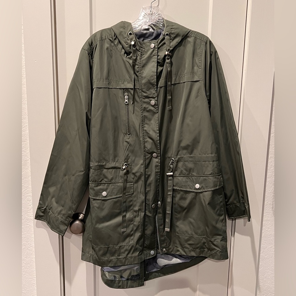 Time and Tru Dark Green Hooded Raincoat
